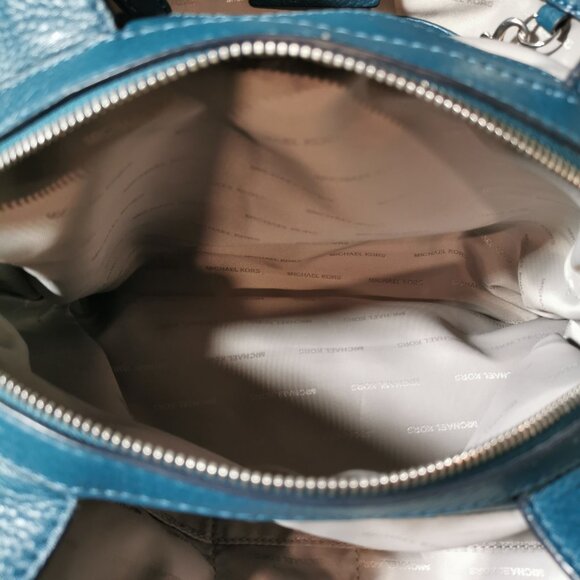 Teal/Silver Pebbled Leather Shoulder Bag #259 - Picture 10 of 15